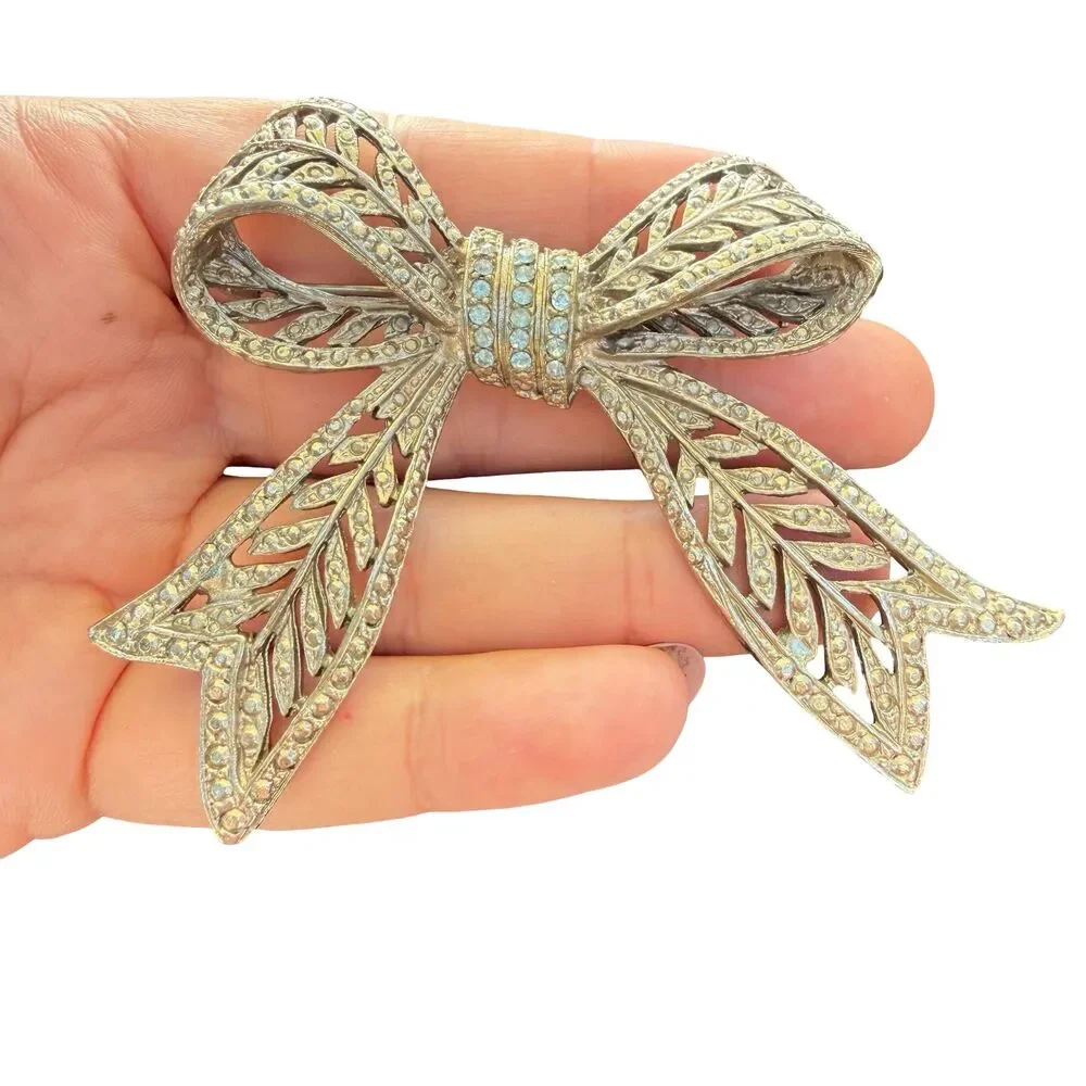Vintage Jewelry Marcasite Ribbon Brooch Bow Pin